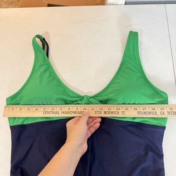 J. Crew Cutout One-Piece Swimsuit with Bow Size 3X Green Blue Colorblock New - Picture 11 of 12